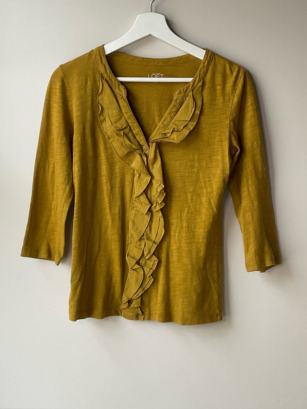 LOFT Women's Olive Ruffle-Front V-Neck Blouse XS